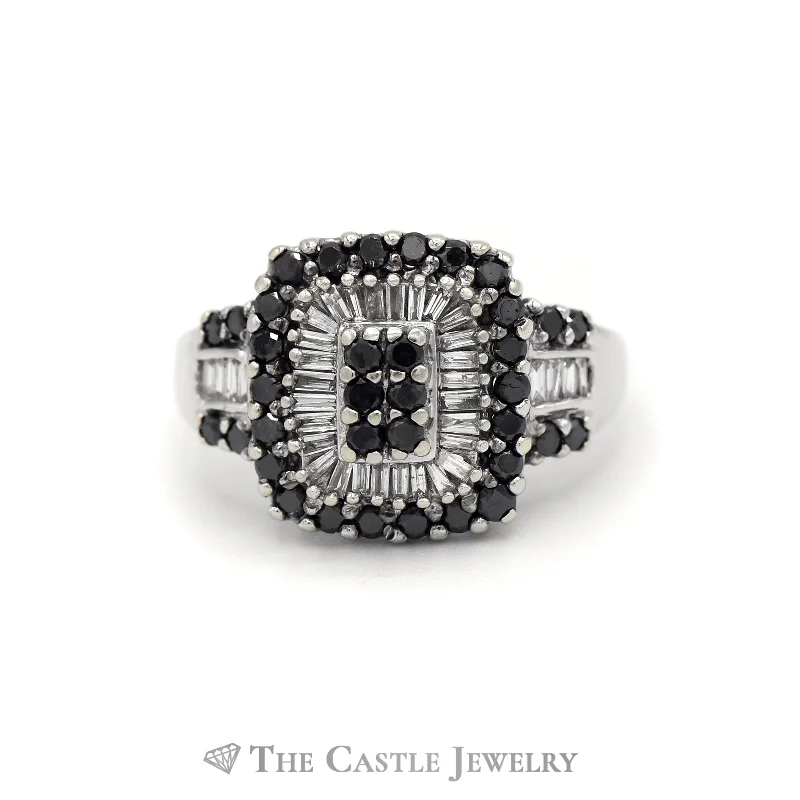 ladies rings with green peridot -1CTTW Black and White Diamond Cluster Ring in 14KT White Gold