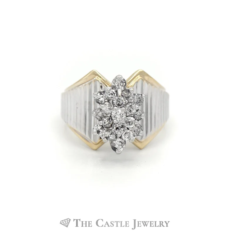 ladies rings small size fit -1/2cttw Diamond Cluster Ring in Two Tone 14k White & Yellow Gold.