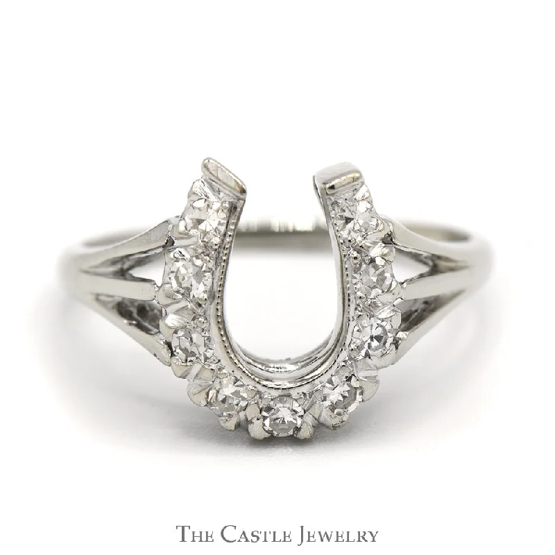 ladies rings for office style -Diamond Horseshoe Ring in 14k White Gold Split Shank Mounting