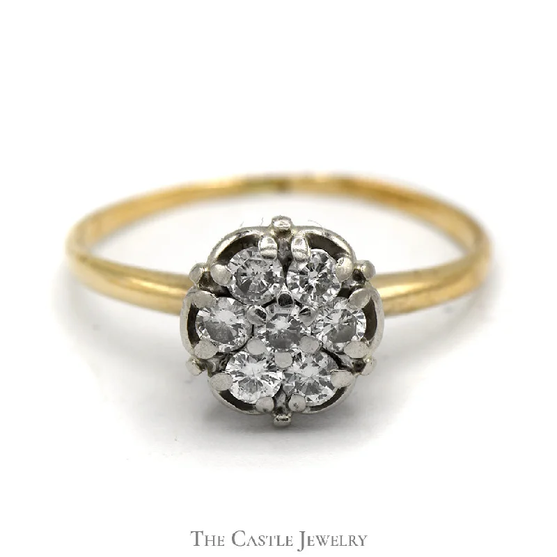 ladies rings for engagement proposal -1/2cttw Round Shaped 7 Diamond Cluster Ring in 14k Yellow Gold