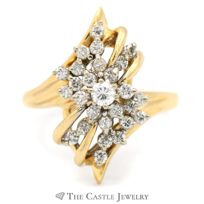 ladies rings for gifting ideas -3/4cttw Diamond Cluster Bypass Ring in 14k Yellow Gold