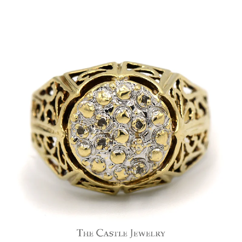 ladies rings eternity band style -Men's Kentucky Diamond Cluster Ring in 10k Yellow Gold