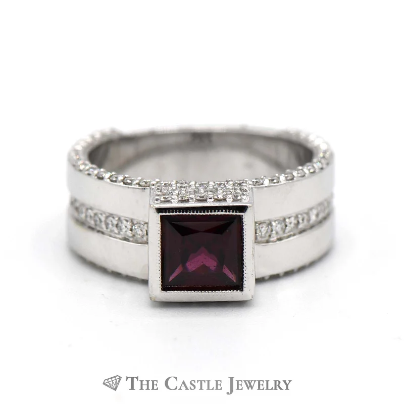 ladies rings promise ring style -Demeter Designer Ring Rhodolite Garnet & 3/4cttw Diamond Accents, 14K White Gold