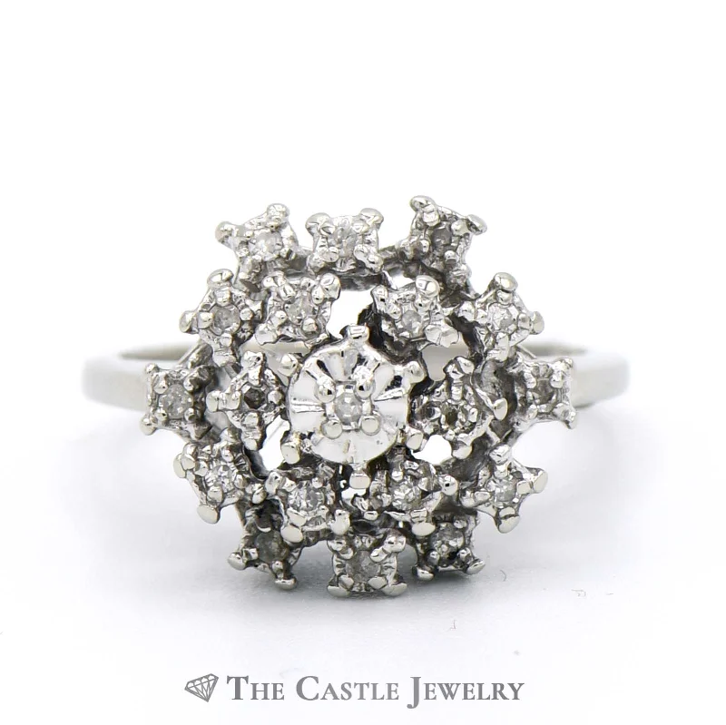 ladies rings with birthstone charm -1/4cttw Snowflake Diamond Cluster Ring in 10k White Gold